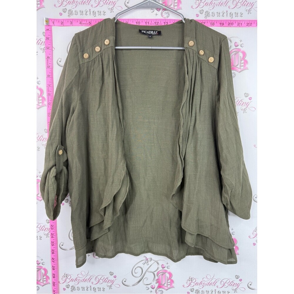 Picadilly Fashion cardigan buttons Olive Green Lightweight Draped Cardigan